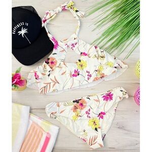 O’Neill Floral Arabella High Neck Halter Ruffle Bikini Set